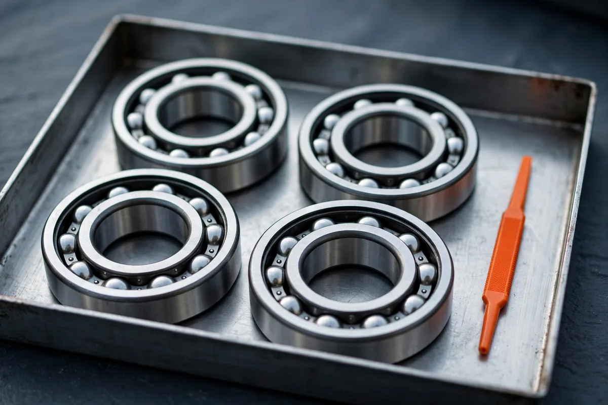 Ball bearings in a tray